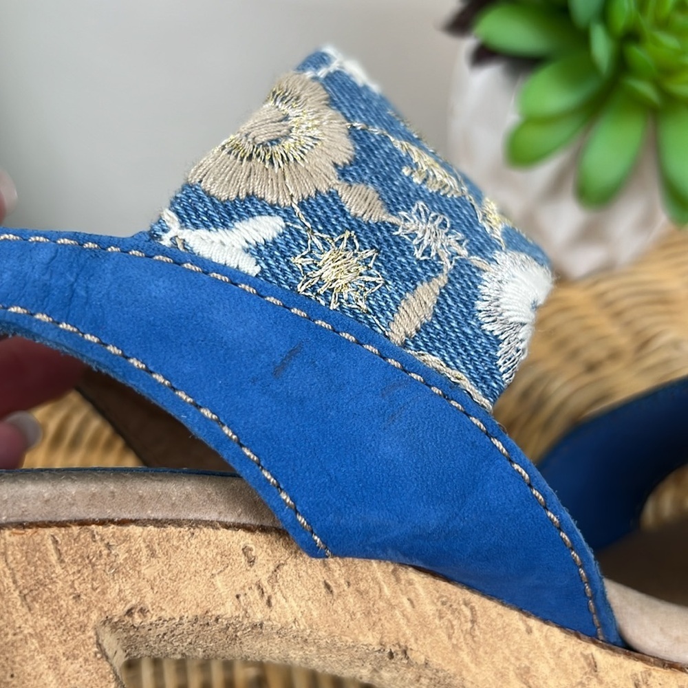 Sbicca Chunky Heel Sandal Embroidered Denim Studded Open Toe 40 - Picture 12 of 15
